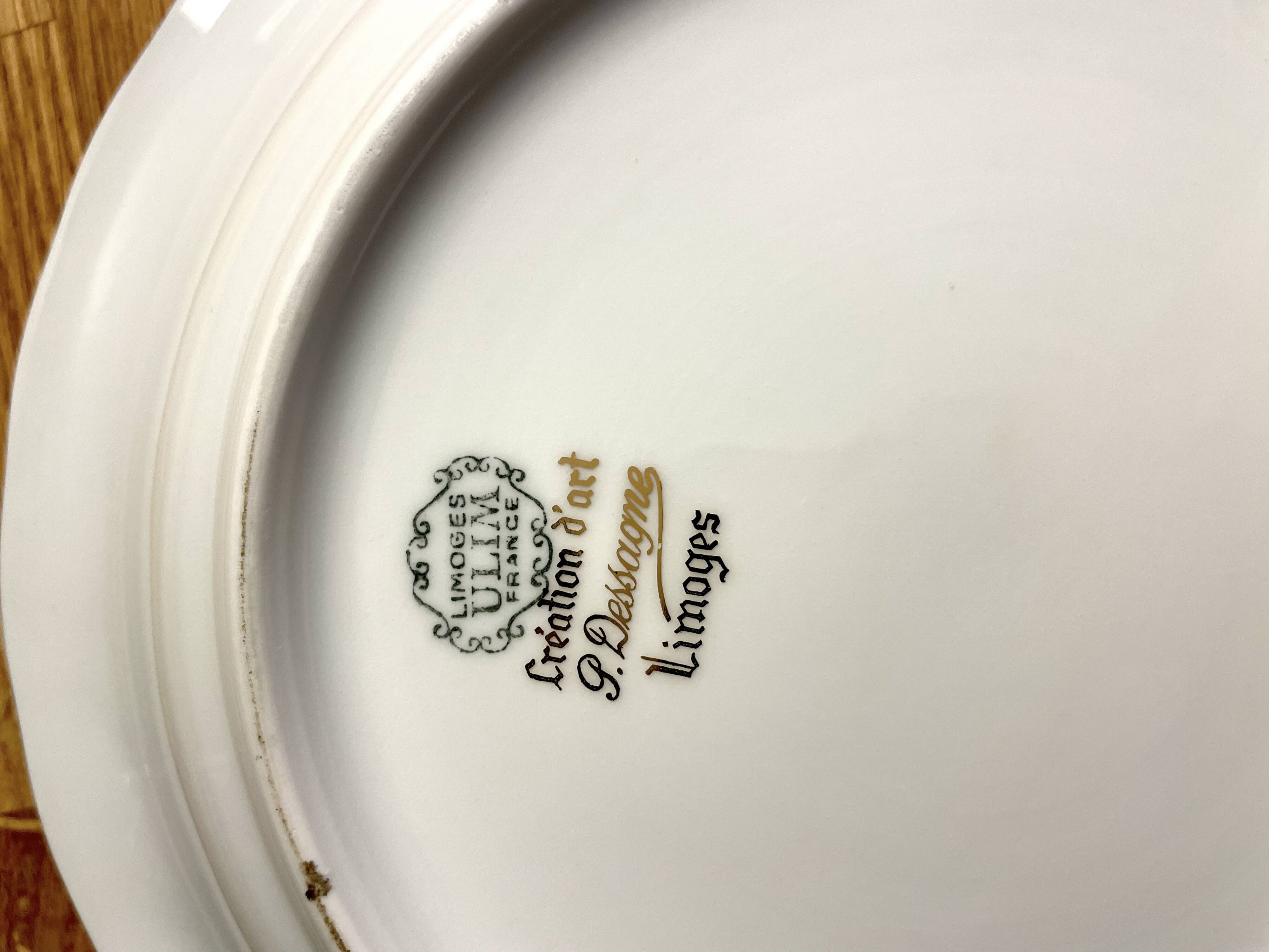 6 Limoges porcelain soup plates signed P. Dessagne in very good condition