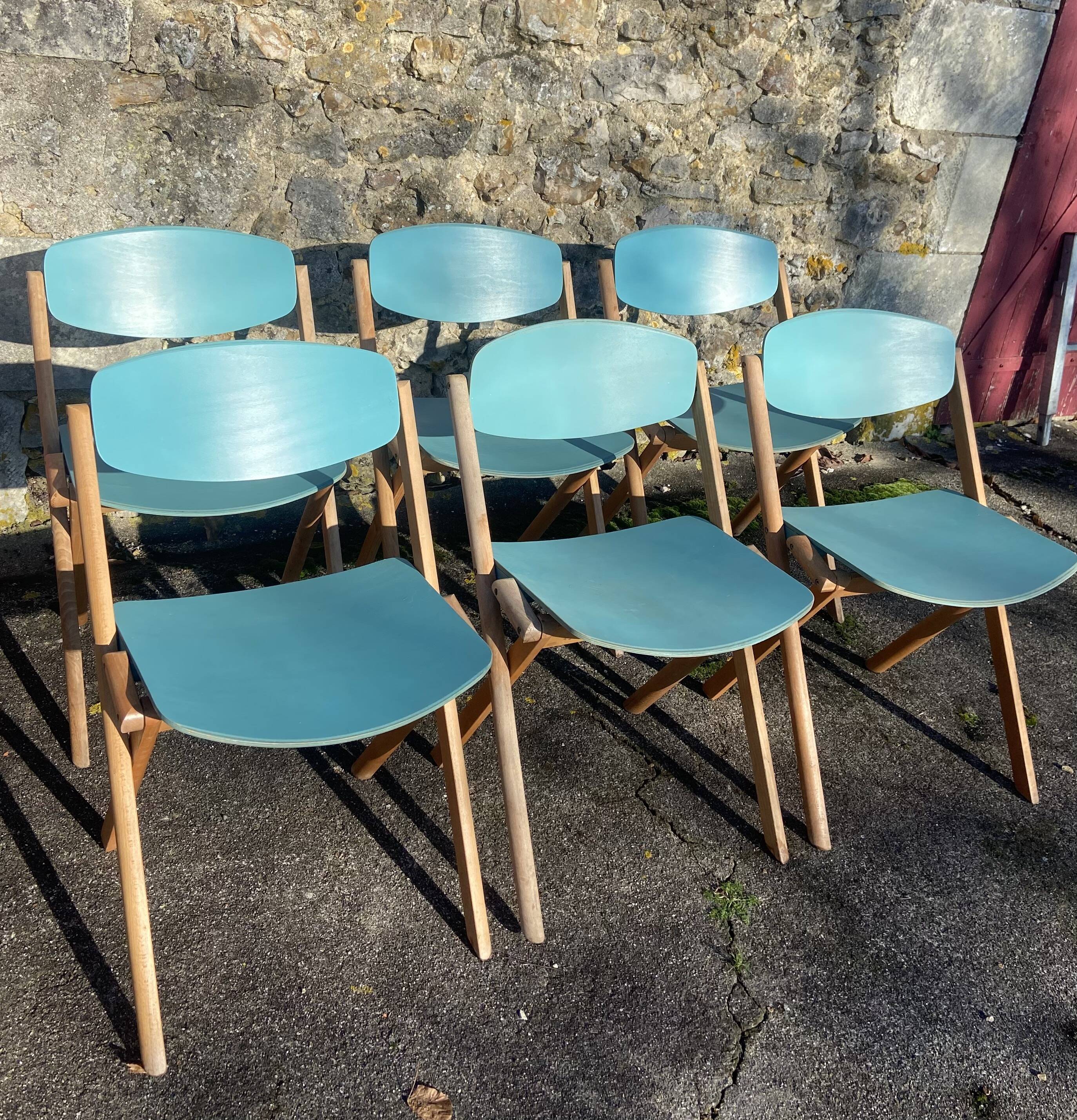 Set of 6 wooden chairs by Jean-Claude Duboys (French designer)