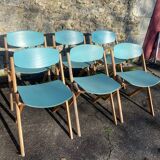 Set of 6 wooden chairs by Jean-Claude Duboys (French designer)