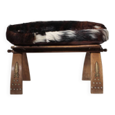 Tabouret de selle en cuir de vache camel