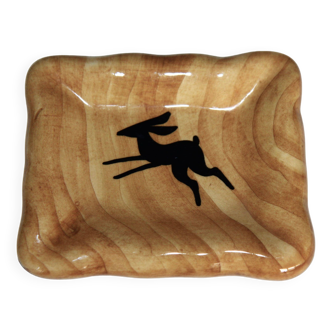 Vintage soap dish or ashtray, faux-wood ceramic from Vallauris.