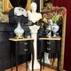 Paire de chevets Louis XV transition noir satiné & marbre beige