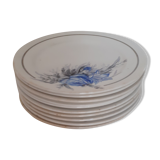 Set de 10 assiettes creuses en Sarreguemines fond blanc avec fleurs bleues