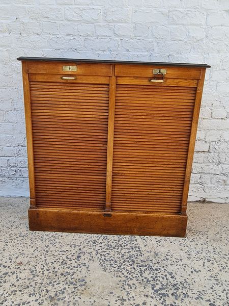 Double filing cabinet with oak curtain circa 1930