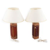 Paire de lampes de table en teck et verre moulé, Hovmantorp, Suède, années 1960