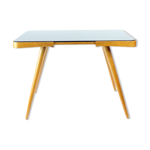 table basse du milieu du siècle en chêne et verre noir, Tchécoslovaquie des années 1960