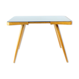 Table basse du milieu du siècle en chêne et verre noir, Tchécoslovaquie des années 1960