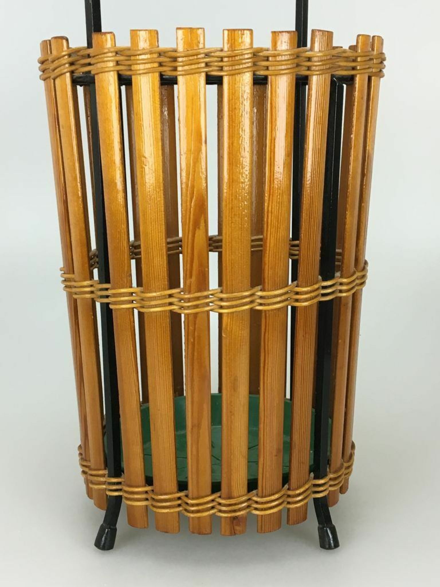 60s 70s umbrella stand umbrella holder wood metal Mid Century Design 60s