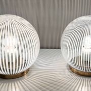 Pair of Vintage Spheric Murano Glass and Brass Table Lamps by Venini, Italy