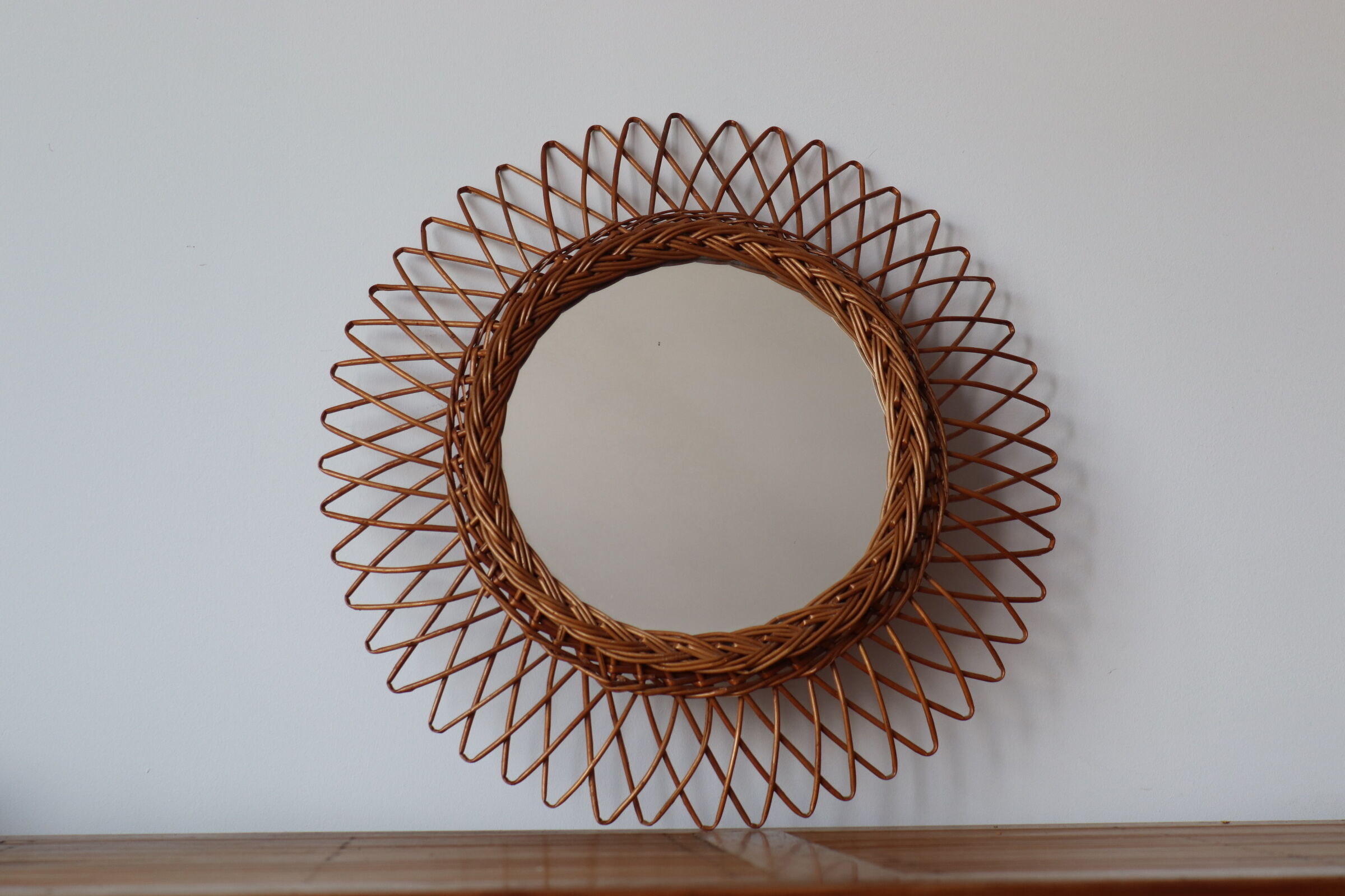Vintage wicker sun mirror 45x45cm