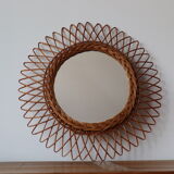 Vintage wicker sun mirror 45x45cm