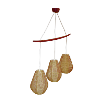 Scandinavian chandelier, teak, rope, rhodoide, 1960