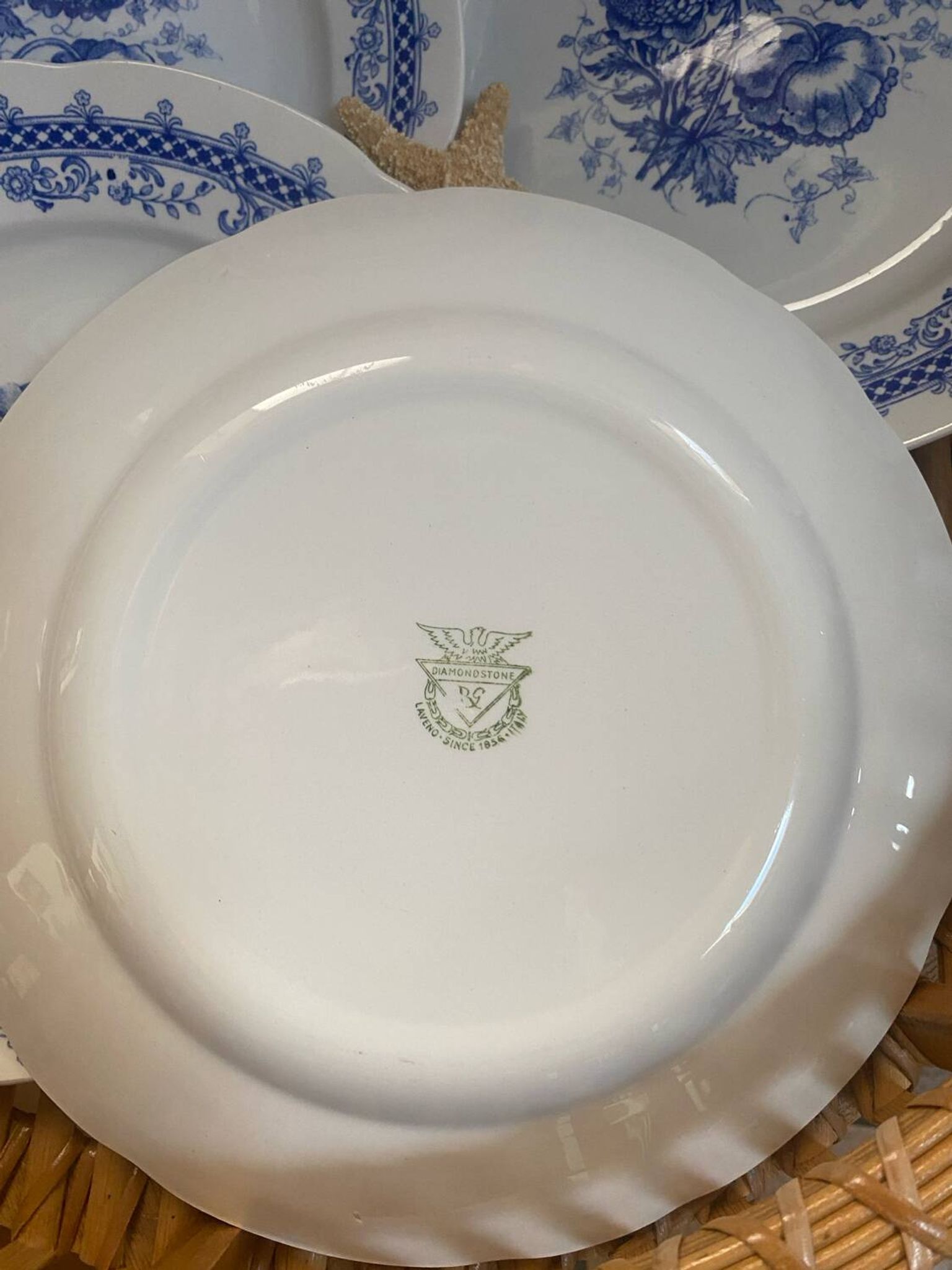 Set of 5 flat ironstone plates stamped Laveno