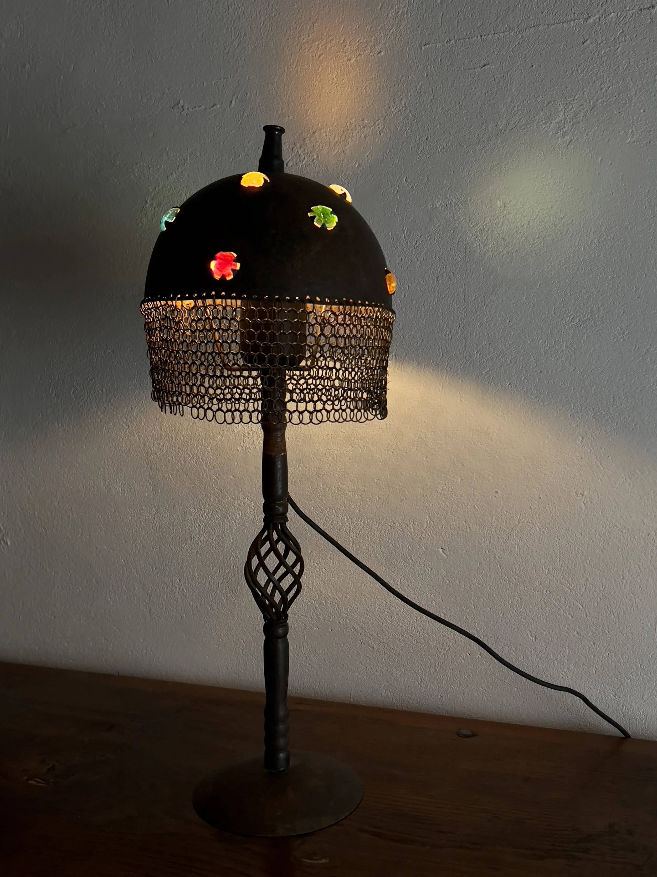 Brutalist iron chain table lamp, 1970s