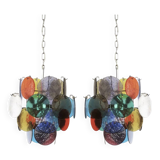 Pair of 4-light hanging chandeliers in Murano glass, Italy, 1980s.