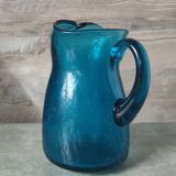 Blue cracked glass pitcher