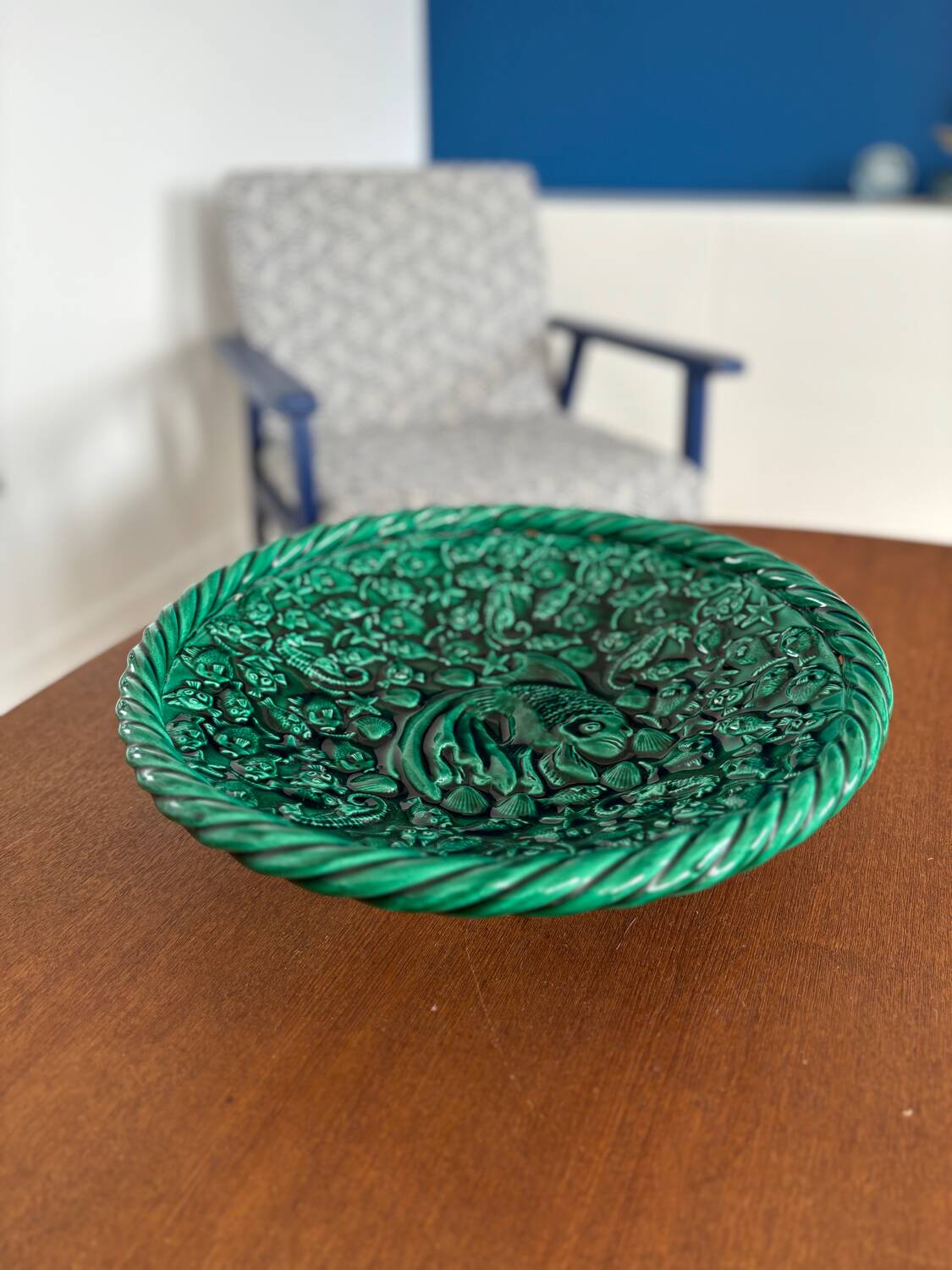 fruit bowl Vallauris 50s - vintage barbotine - exceptional piece fruit bowl fish motif ceramic 1950s vintage