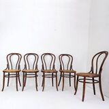 5 chaises bistrot Fischel en bois et cannage, 1890-1910