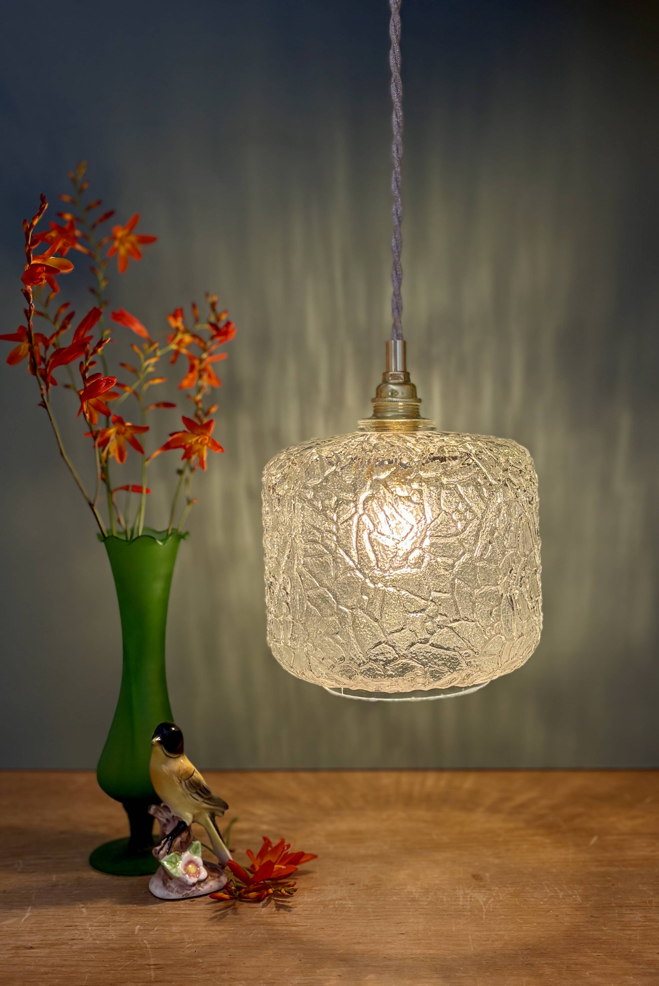 Suspension globe vintage en verre transparent