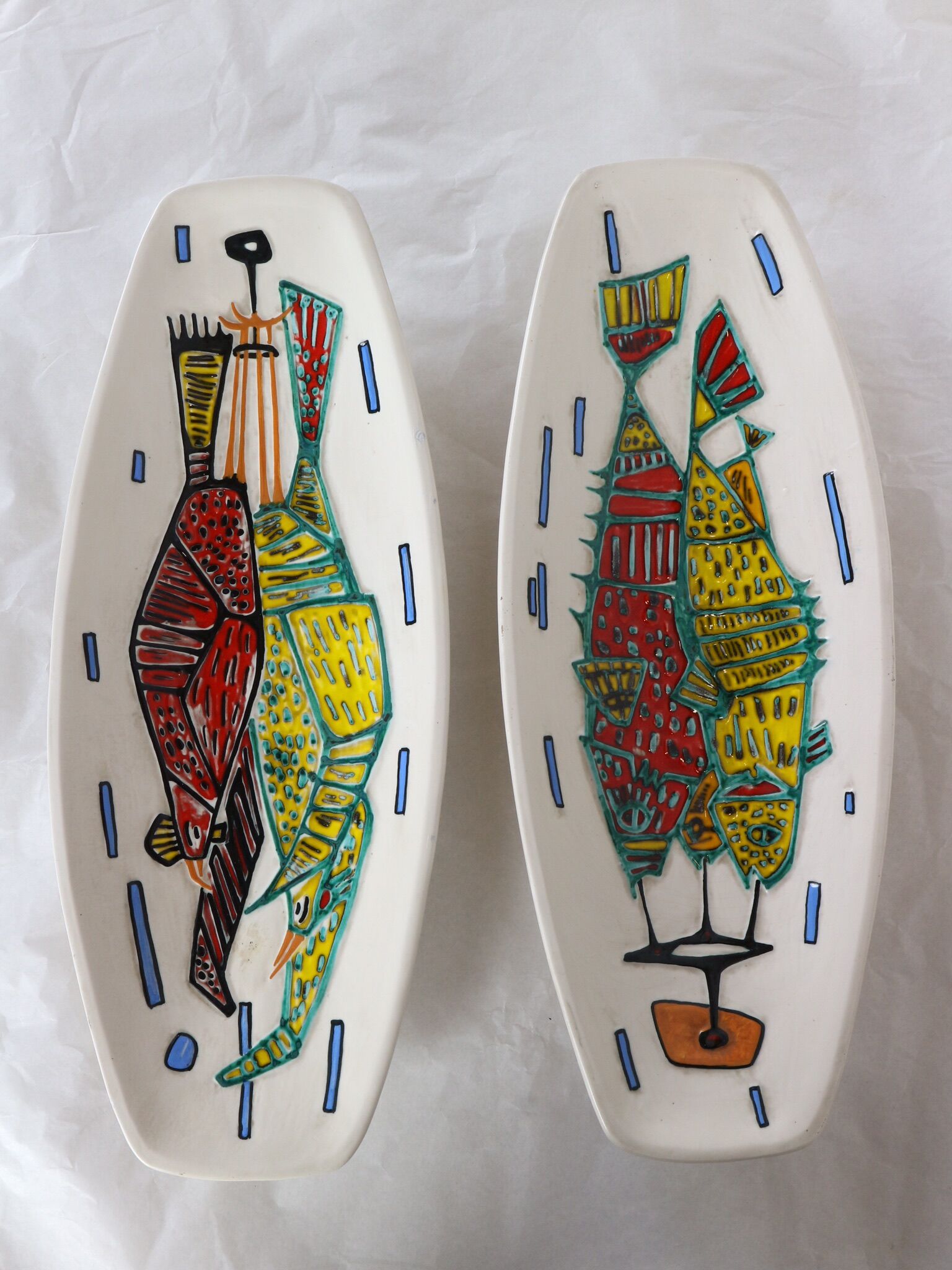 Two ceramic plates/ trays with game design, vintage, 50 60s