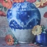 Aquarelle ancienne nature aux fleurs
