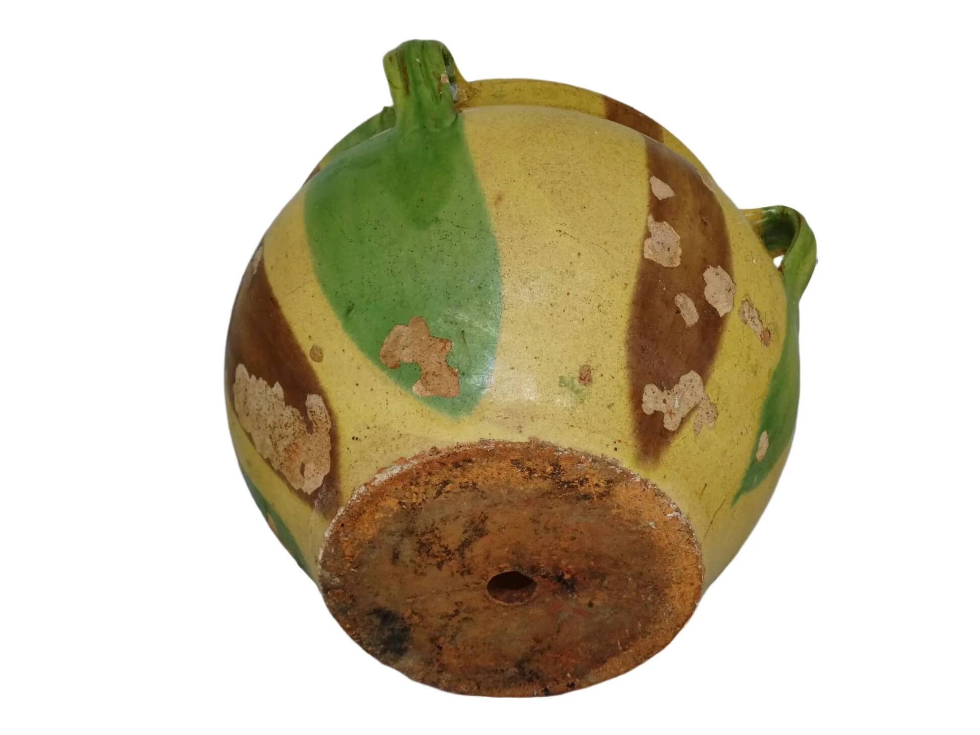 Pot de fleurs ancien en terre cuite émaillée de Castelnaudary, France