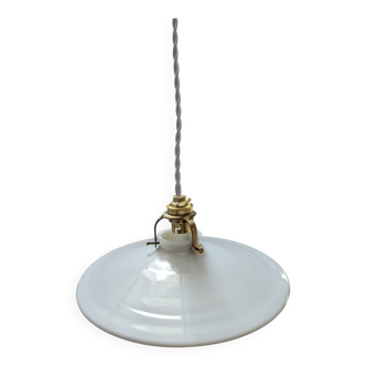 Ancienne suspension abat jour baladeuse lampe en opaline blanche Art déco 1930