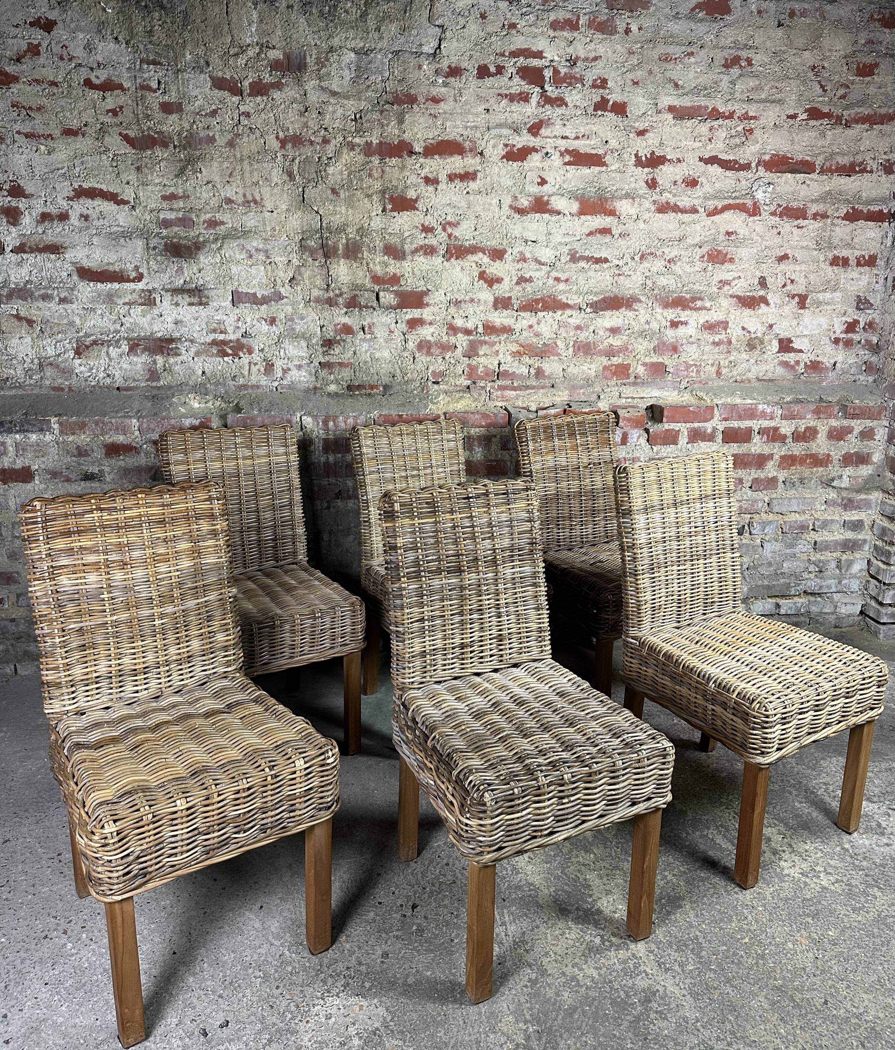 Chairs in wood and woven rattan