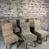 Chairs in wood and woven rattan