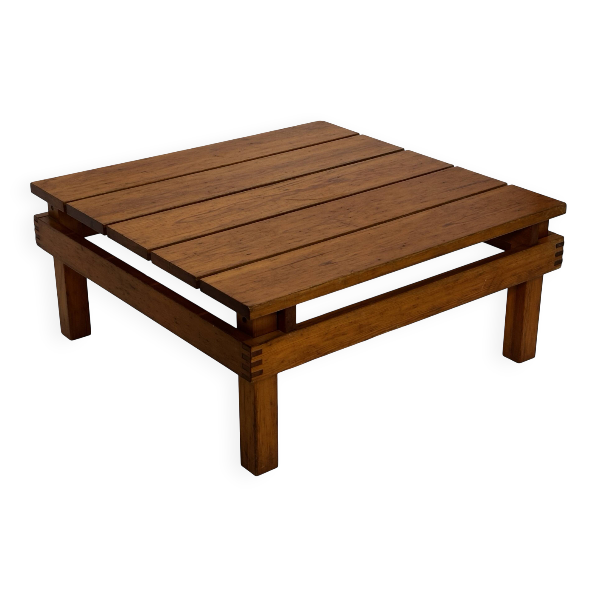 Vintage Pinewood Slatted Coffee Table Design 1970s