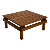 Table basse vintage à lattes en pin, design années 1970