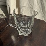 Large glass water jug with handle, hexagonal base, H15 D20.