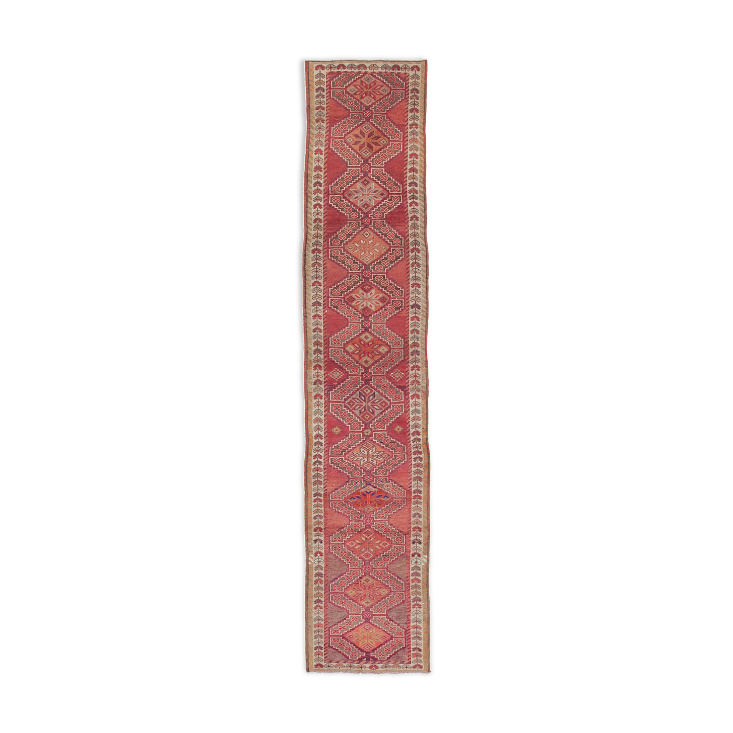 Hand-knotted rustic turkish red runner carpet 91 cm x 442 cm