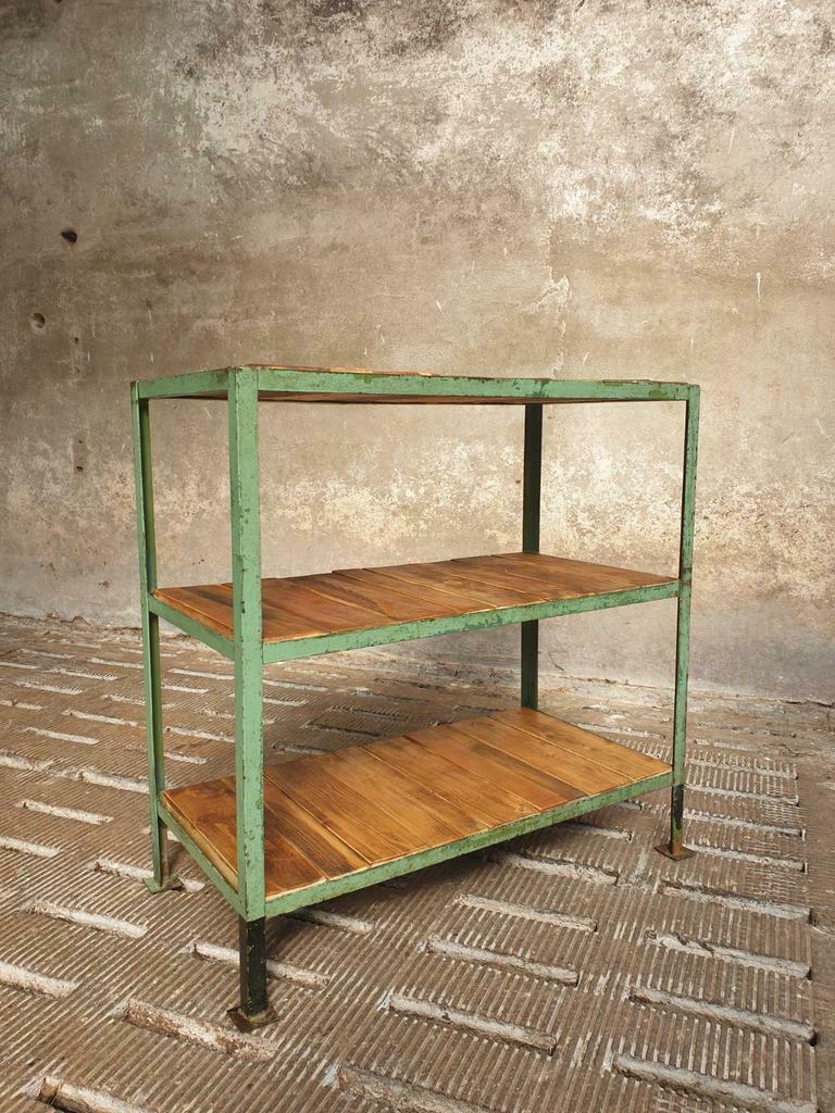 Old shelving green with wood