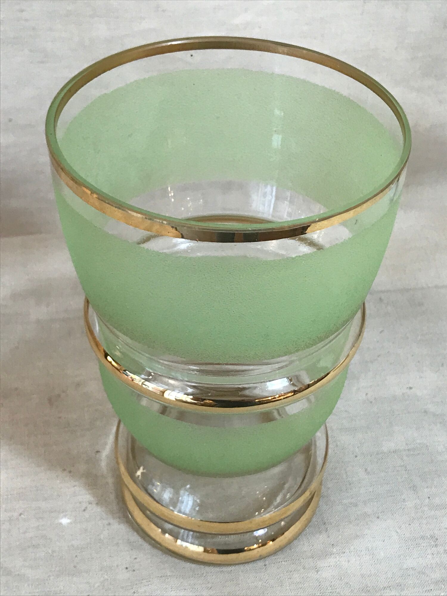 Green granite glass vase and vintage gilding 1950 art deco style