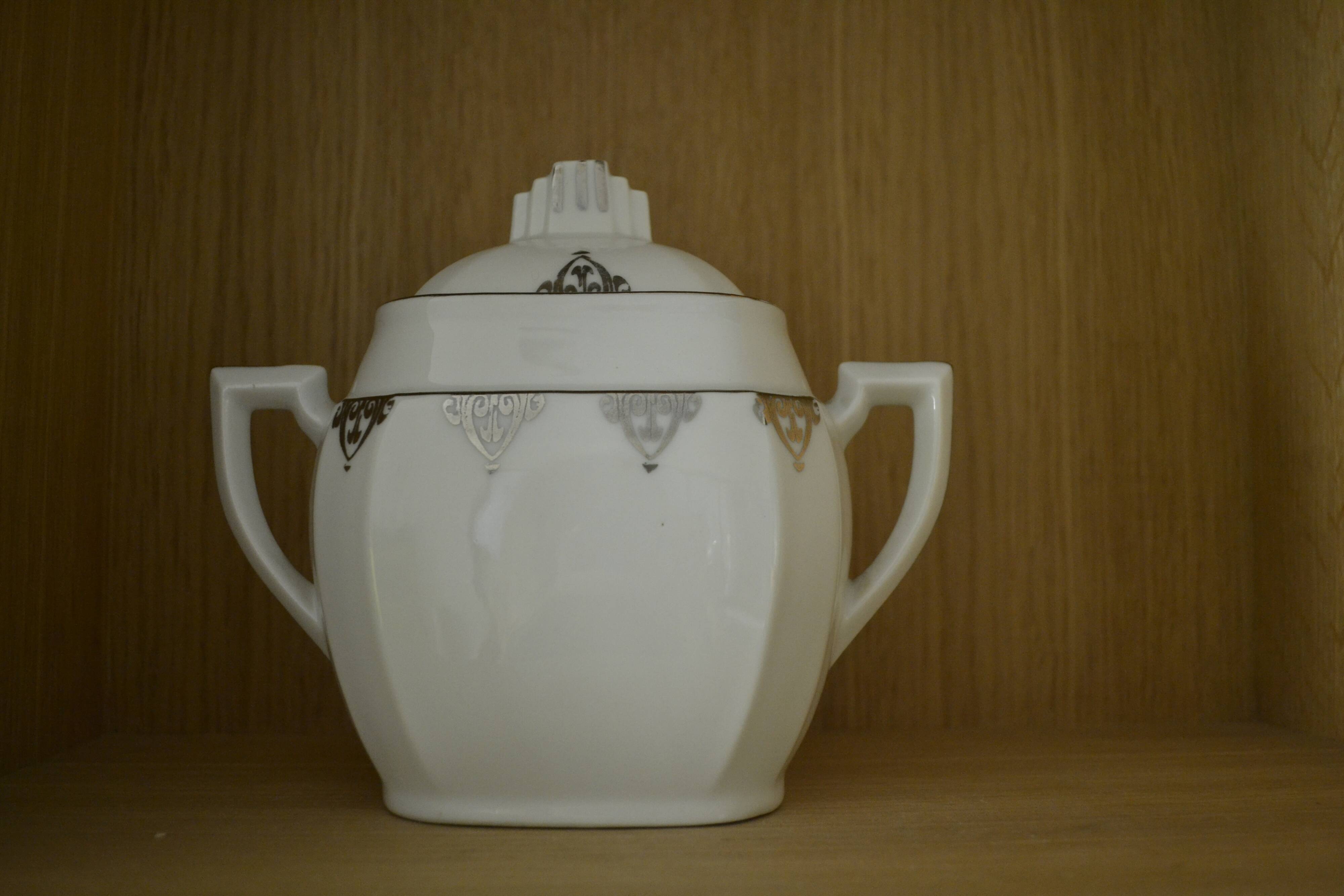 white sugar bowl art deco