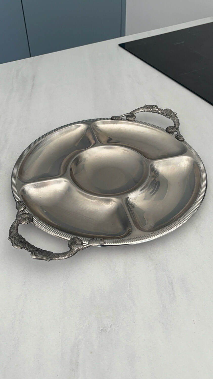 Round plateau Jean Couzon in stainless steel – Vintage design serving dish