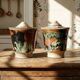 Pair of vintage 80s-90s Japanese-style stoneware pots, studio pottery, handcrafted and signed