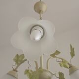 French Vintage 3 Light Green Ivy Chandelier with Opaque Glass Shades