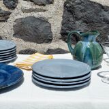 Set of 6 blue ceramic dessert plates