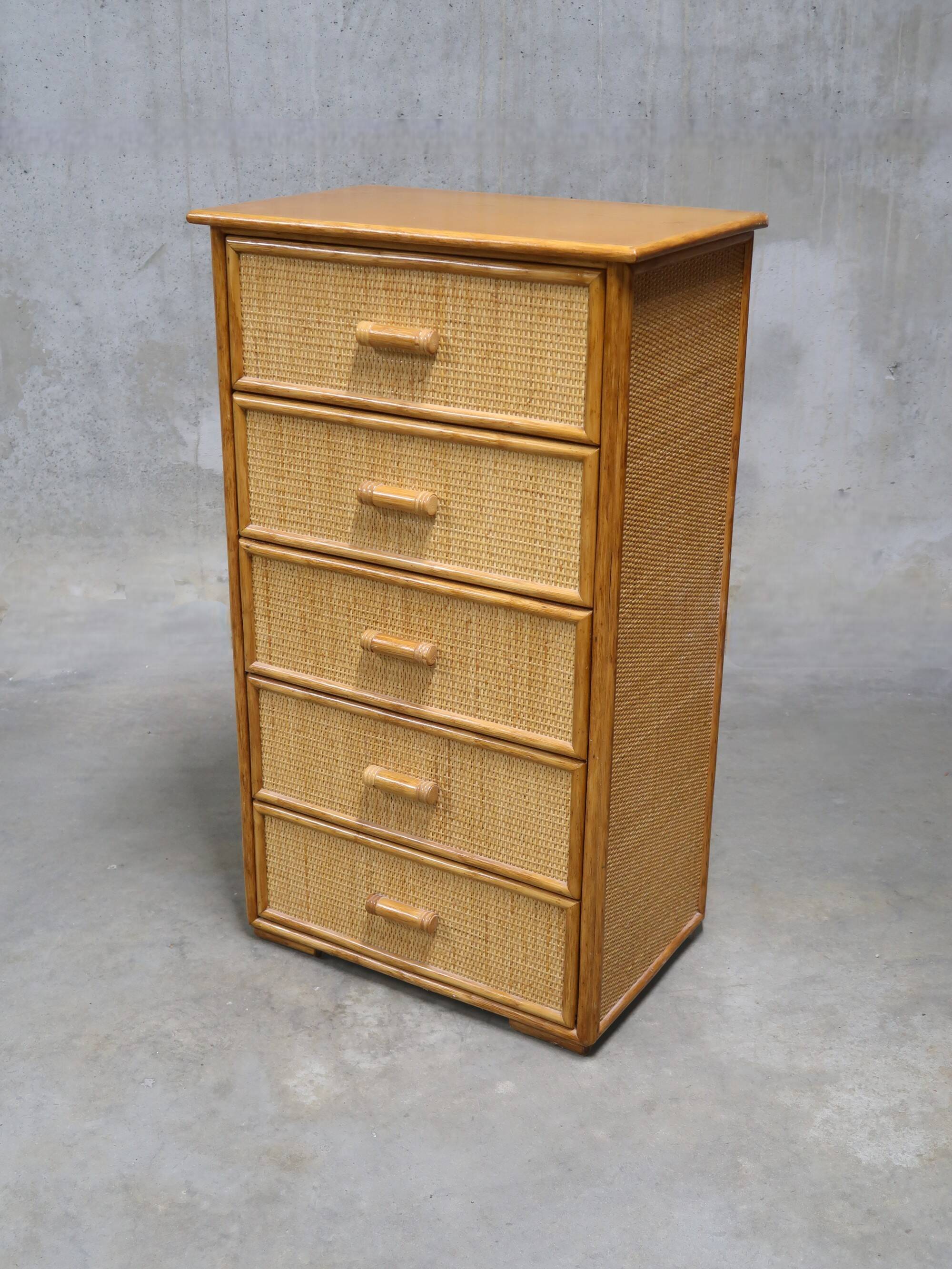 Vintage rattan chest of drawers
