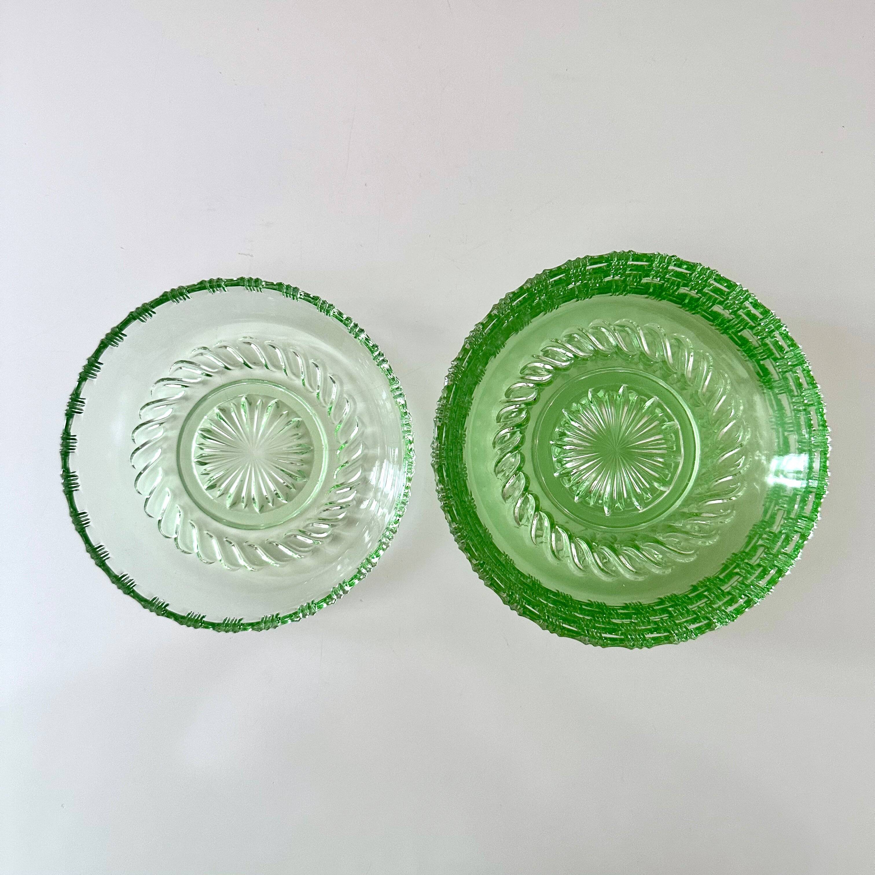 Art Deco glass bowl, 6 pieces, pastel green, bowl, dessert