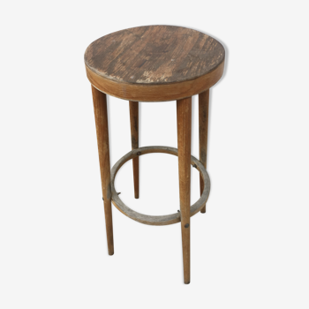 Tabouret de bar à pieds compas vintage en bois