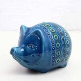 Céramique zoomorphe, Cochon Tirelire en céramique bleue de Rimini, Italie 1970