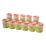 Set of 11 Italian frosted glasses, green and pink, Bormioli