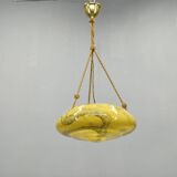 Art Deco Pendant Light, Marbled Glass and Brass, 1930s