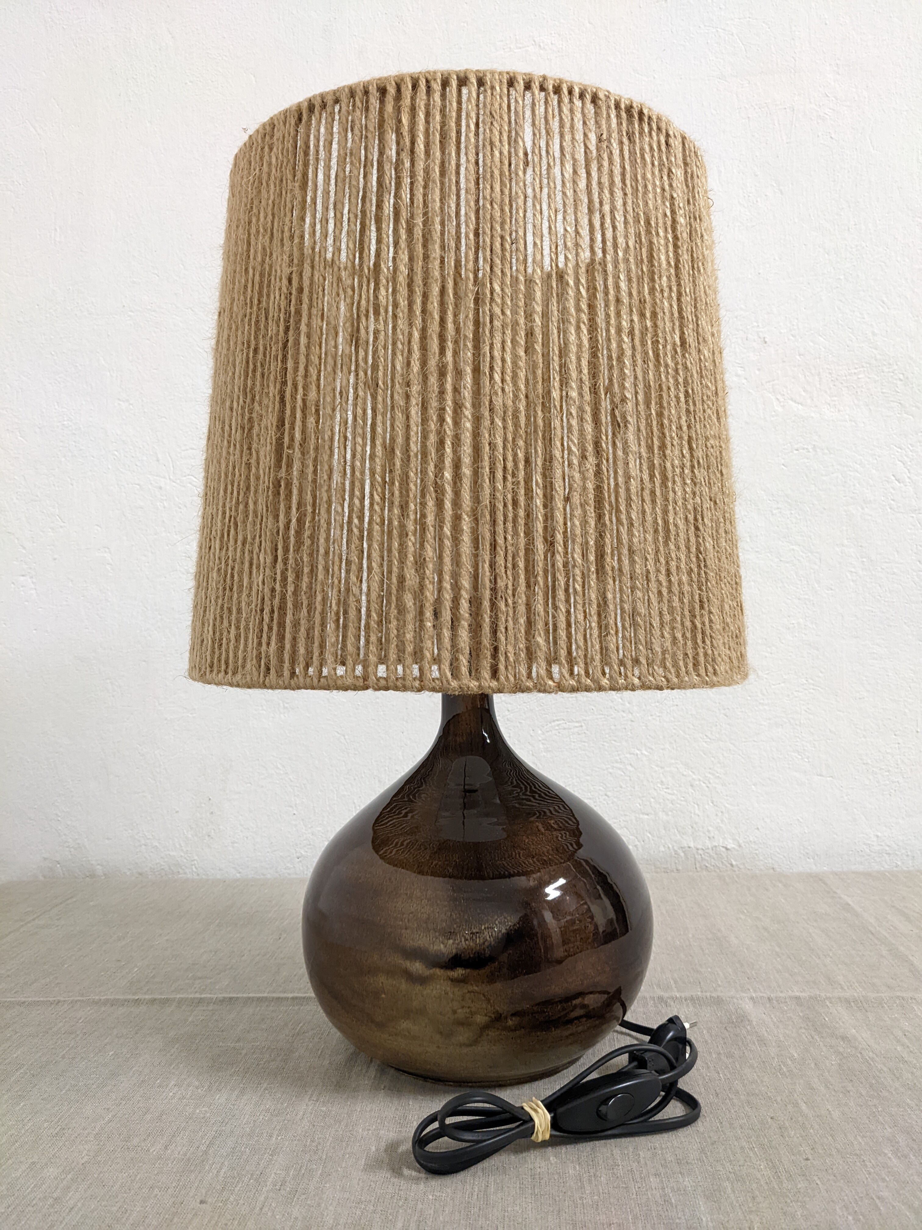 Vintage ceramic lamp and jute rope