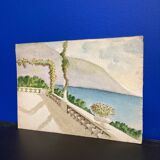 Watercolor seaside landscape recto/verso