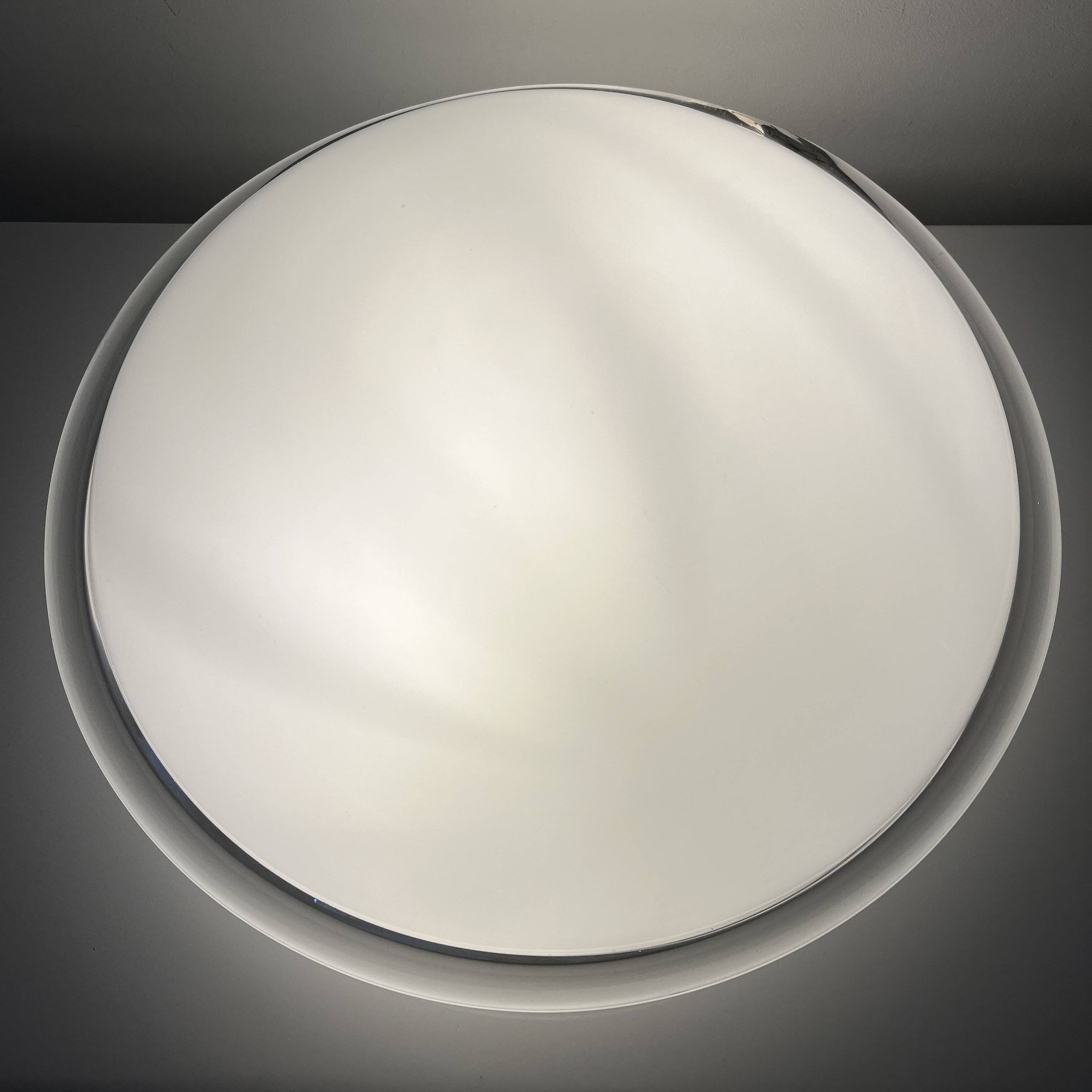 Vintage opal glass ceiling light Saturne Leucos 1970 Italy Diameter 39