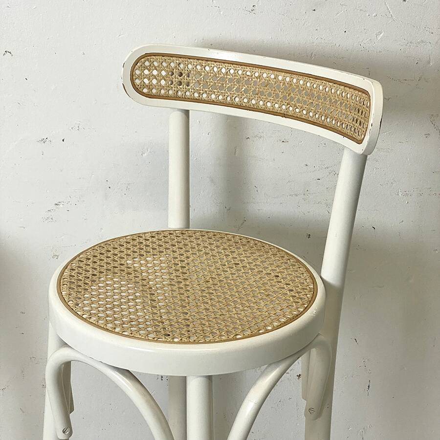 Paire de tabourets de bar bois et cannage
